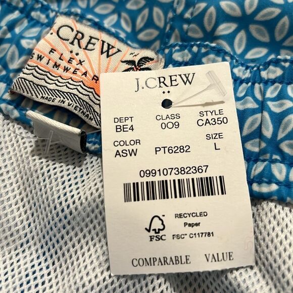 J. Crew Factory CA350 Blue 8" printed swim trunk size large NWT - Picture 7 of 11